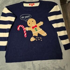 Holiday‎ Traditions Women's XL Christmas Gingerbread Man Striped Sweater